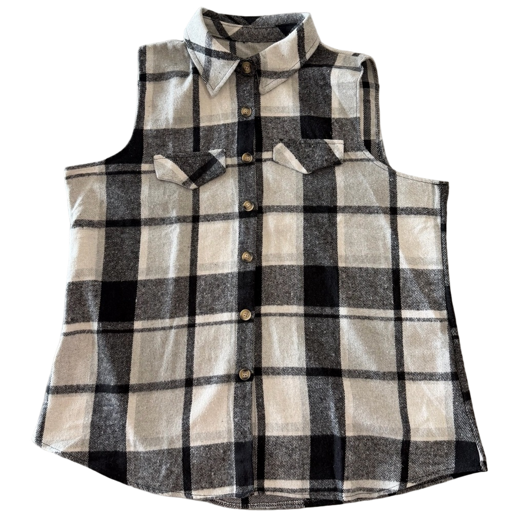 Women's Black and White Checked Sleeveless Button Up Vest Size 5XL #260587
